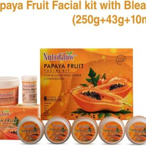 nutriglow papaya fruit combo set : facial kit (250 gm) + bleach cream kit (43 gm) / for blemish free fairer complexion / lightens skin/moisturizes skin (2 items in the set)